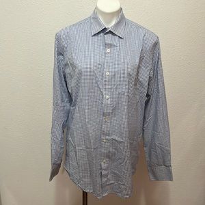 Van Heusen Blue White Checkered Button Down Shirt Sz M